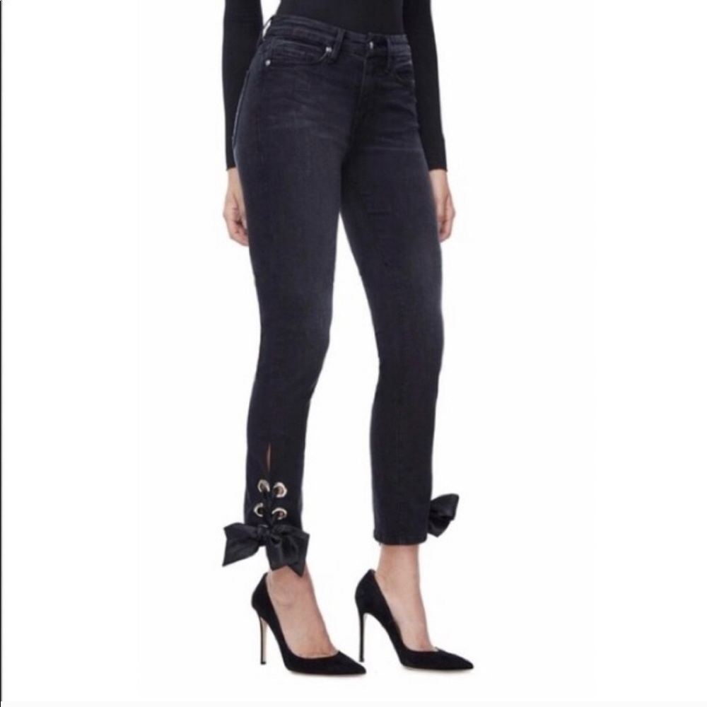 Good American Ribbon Lace Up Black Jeans NWOT 25 0